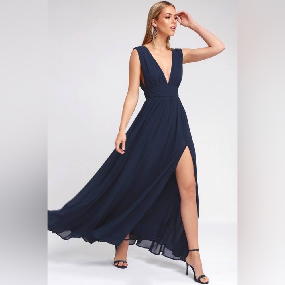 NWT Lulus Navy Blue Surplice Maxi Dress